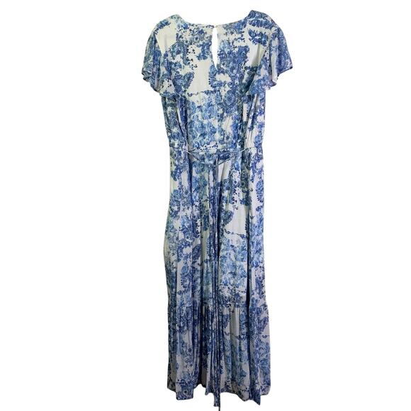 LANE BRYANT Dress 24 Vintage Fields Flutter Sleeve Faux Wrap Maxi Keyhole Lined - Picture 3 of 16